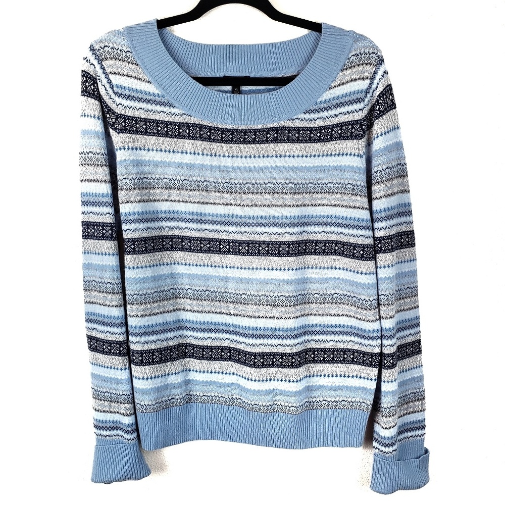 Talbots Fair Isle Pattern Blue Striped Sweater XL